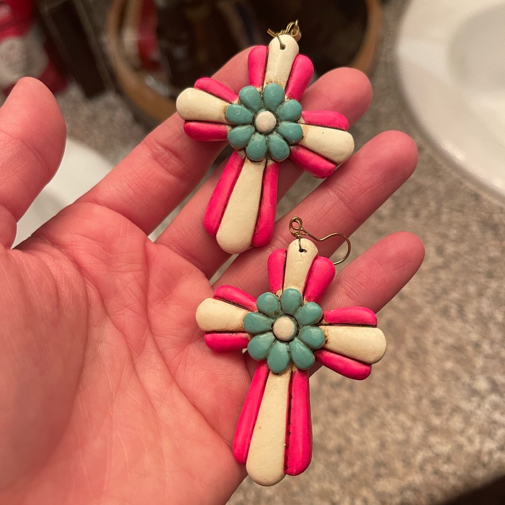 Sookie Sookie handmade clay cross earrings